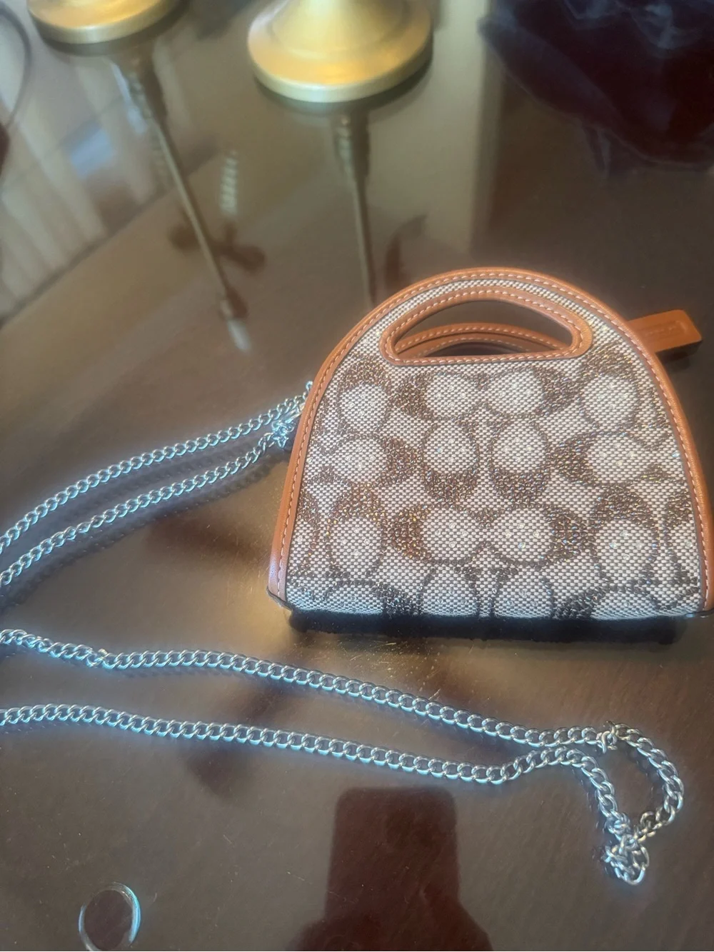 Coach Crystal Signature Jacquard Top Handle Card Holder